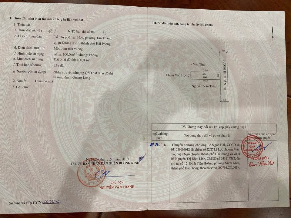 Lô đất ngõ 93 Tân Thành, Dương Kinh 98m² giá 2.15 tỷ - Đường thông thoáng, ô tô vào tận nơi!