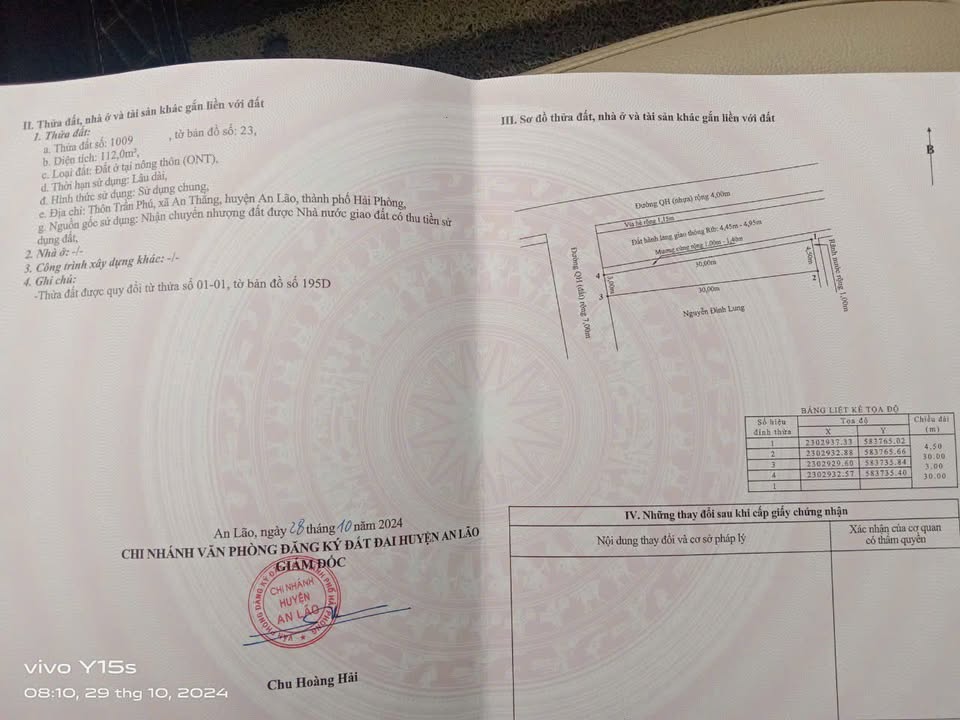 Đất nền chính chủ tại An Lão, 112m² giá 4 tỷ - Sổ đỏ đầy đủ!