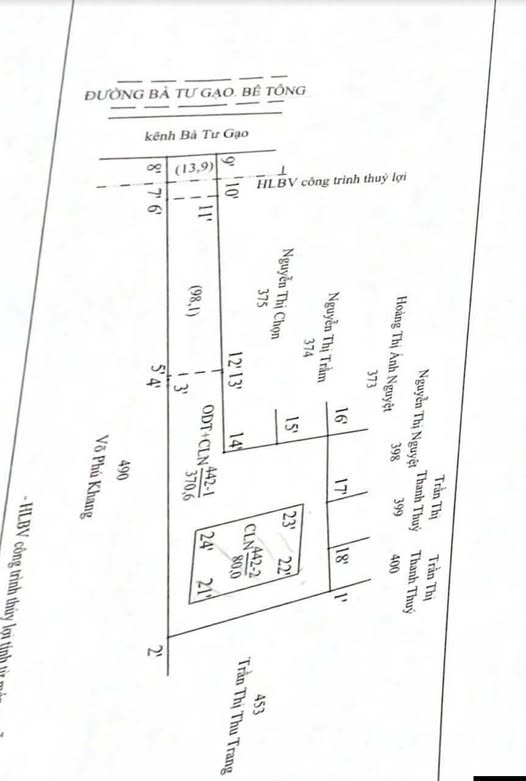Đất nền mặt tiền kênh Bà Tư Gạo, Huyện Cai Lậy 442m² giá chỉ 1.3 tỷ - Đầu tư sinh lời ngay!