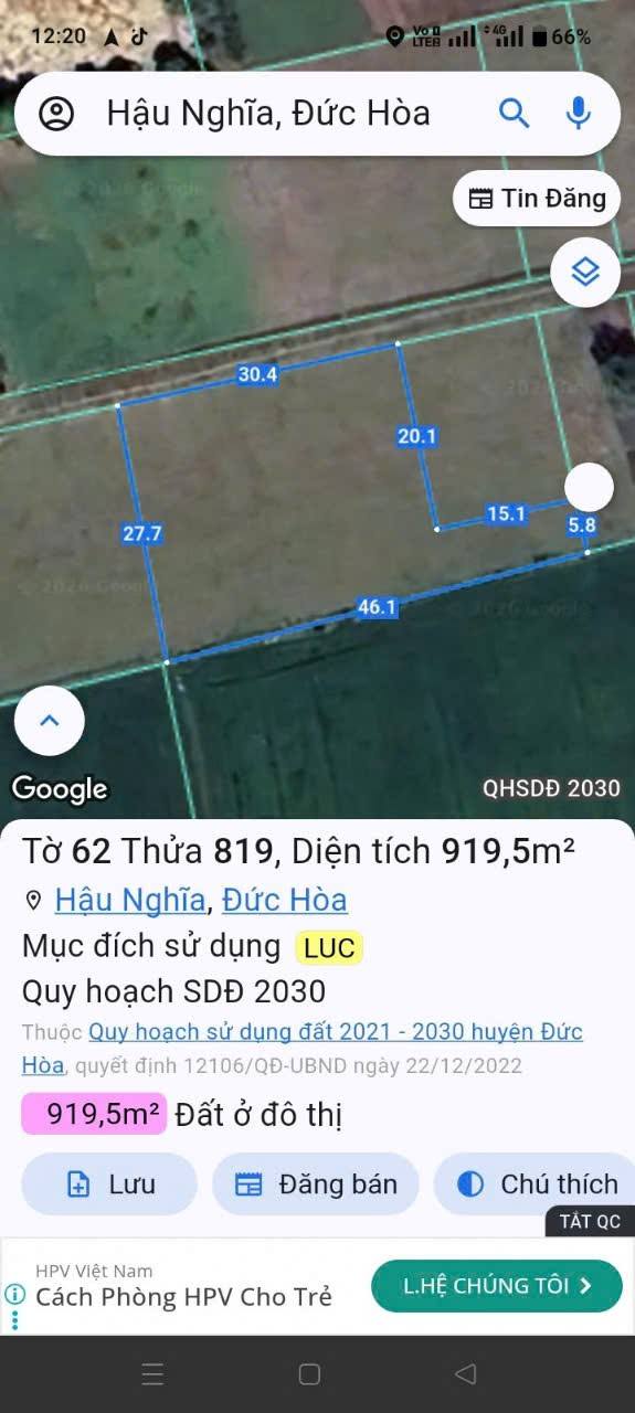 Đất nền Thị trấn Hậu Nghĩa 810m² giá 3.3 tỷ - Đầu tư sinh lời ngay!