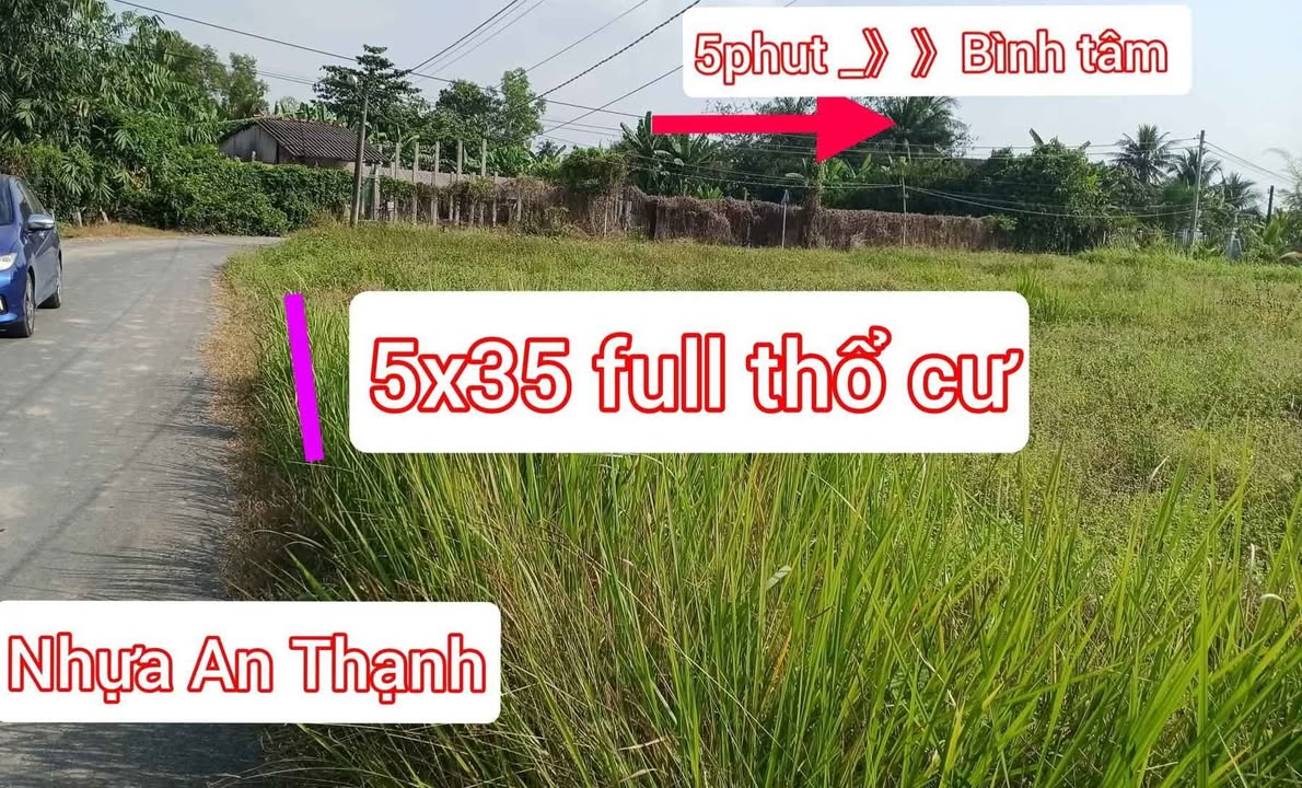 Đất thổ cư 175m² tại An Vĩnh Ngãi, Tân An - Giá chỉ 835 triệu, sổ hồng chính chủ!