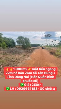 Đất nền 1000m² xã Tân Hưng, huyện Hớn Quản - Giá chỉ 250 triệu!