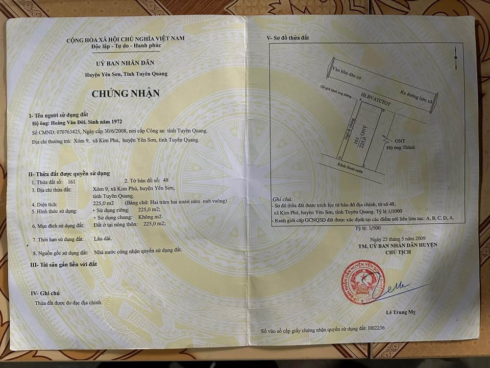 Đất thổ cư TDP Kim Phú 9, Phường Minh Xuân 225m² giá 2 tỷ - Hướng Đông Bắc, thuận lợi xây dựng!