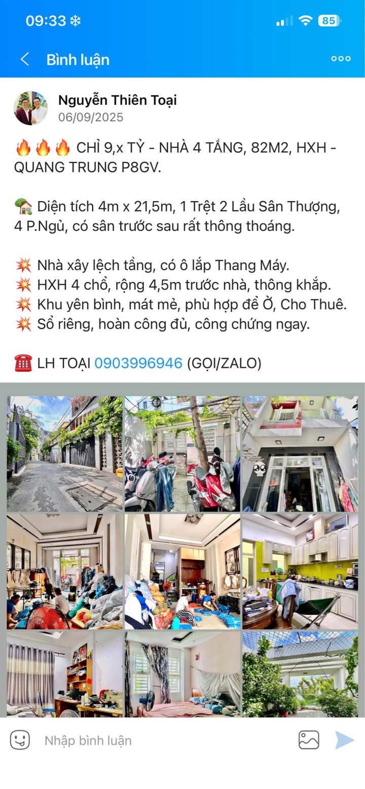 Nhà phố Gò Vấp 82m² giá 8.5 tỷ - Nhà đẹp, có thang máy, chính chủ!