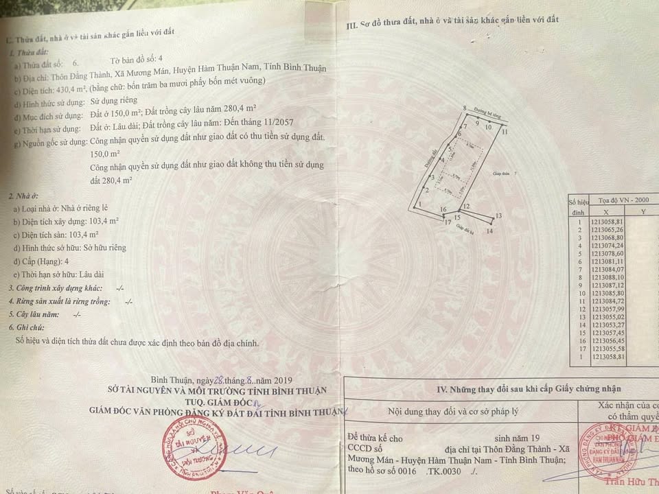 Đất thổ cư 150m² xã Hàm Kiệm 430m² giá 1 tỷ - Nằm gần uỷ ban