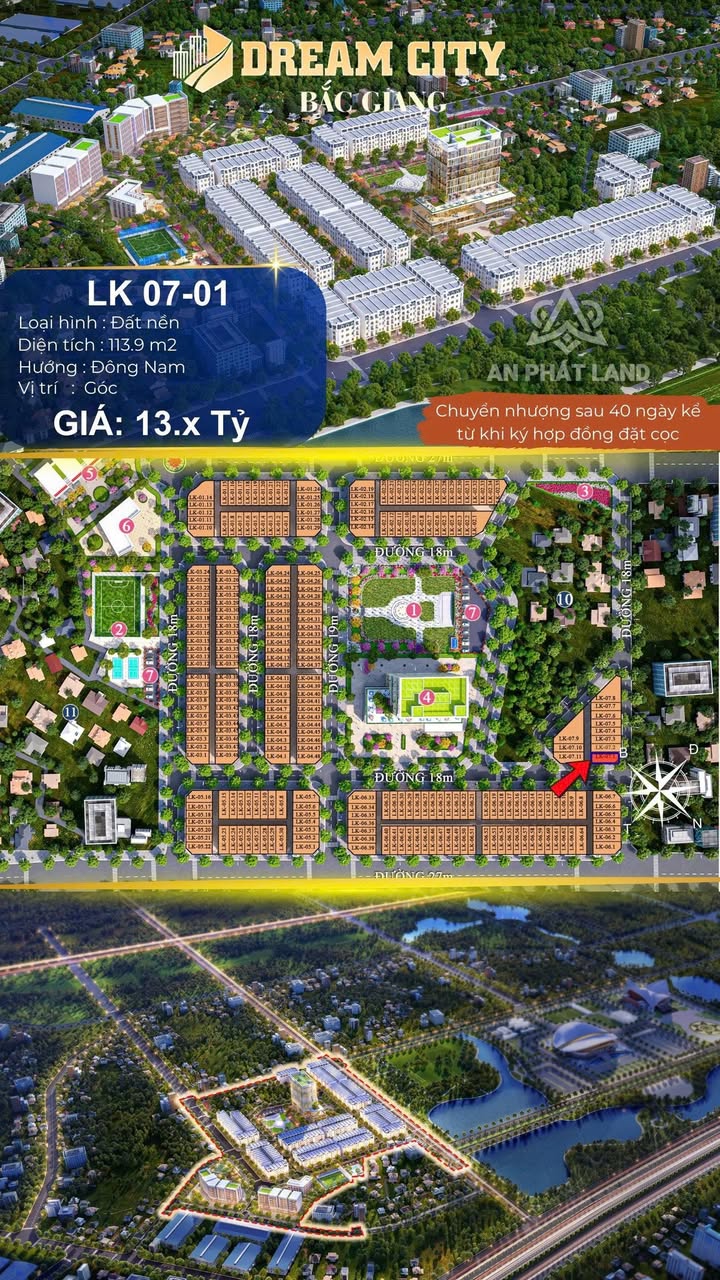 Lô góc Dream City Bắc Giang 113,9m² giá 13 tỷ - Vị trí đẹp hiếm có!
