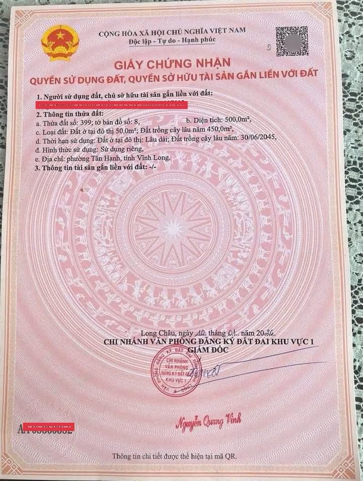 Đất nền 500m² Phường Tân Hạnh, Vĩnh Long giá 700 triệu - Đầu tư sinh lời ngay!