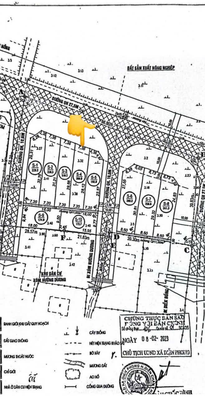 Đất đấu giá Diễn Phong 219m² giá 2 tỷ - Bám đường quy hoạch 27m!