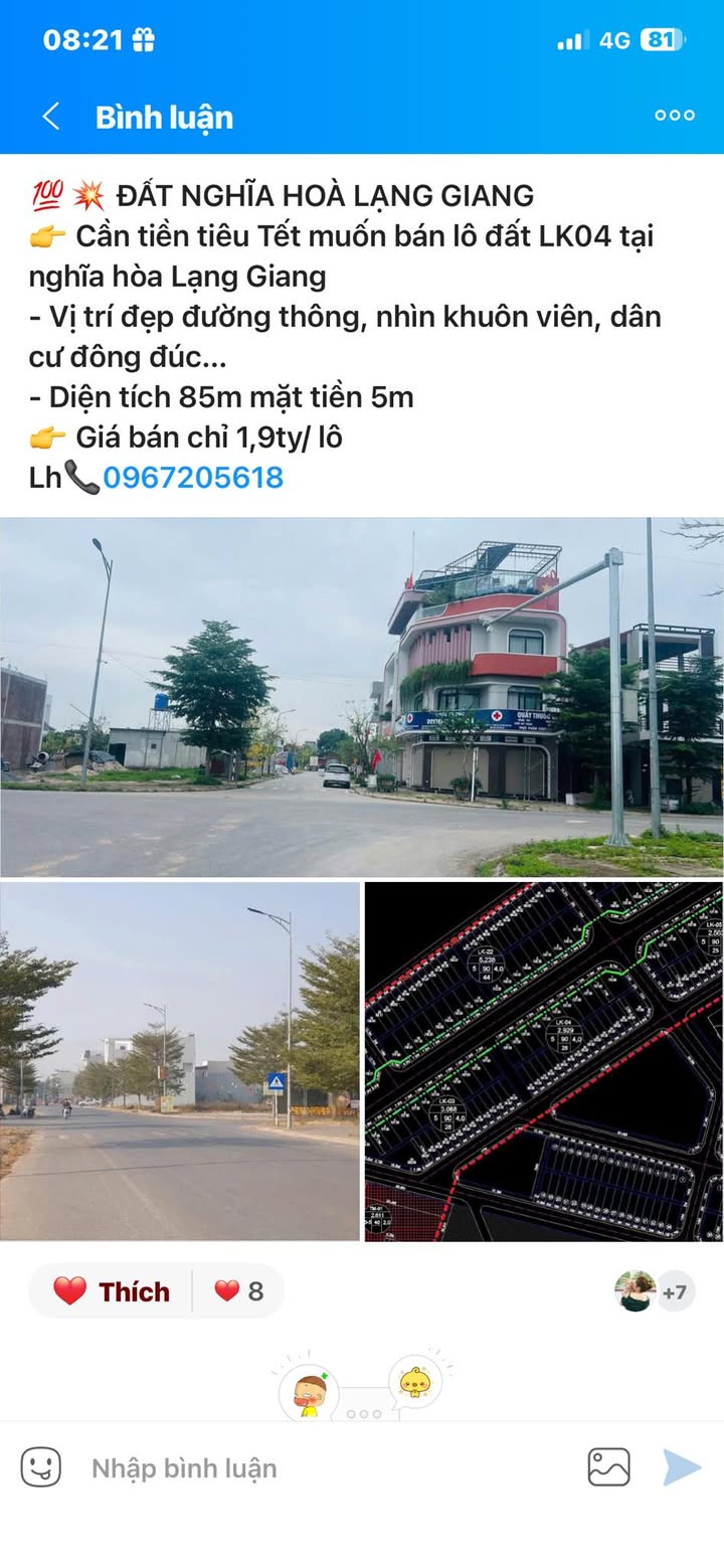 Đất nền Nghĩa Hòa Lạng Giang 85m² giá 1.9 tỷ - Đường thông, dân cư đông đúc!