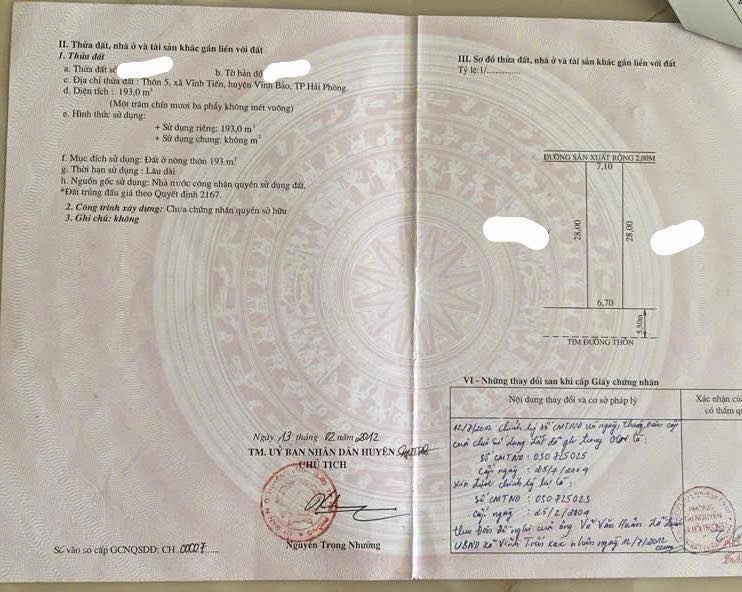 Đất nền thổ cư 193m² tại huyện Vĩnh Bảo, Hải Phòng - Giá chỉ 1.158 tỷ!