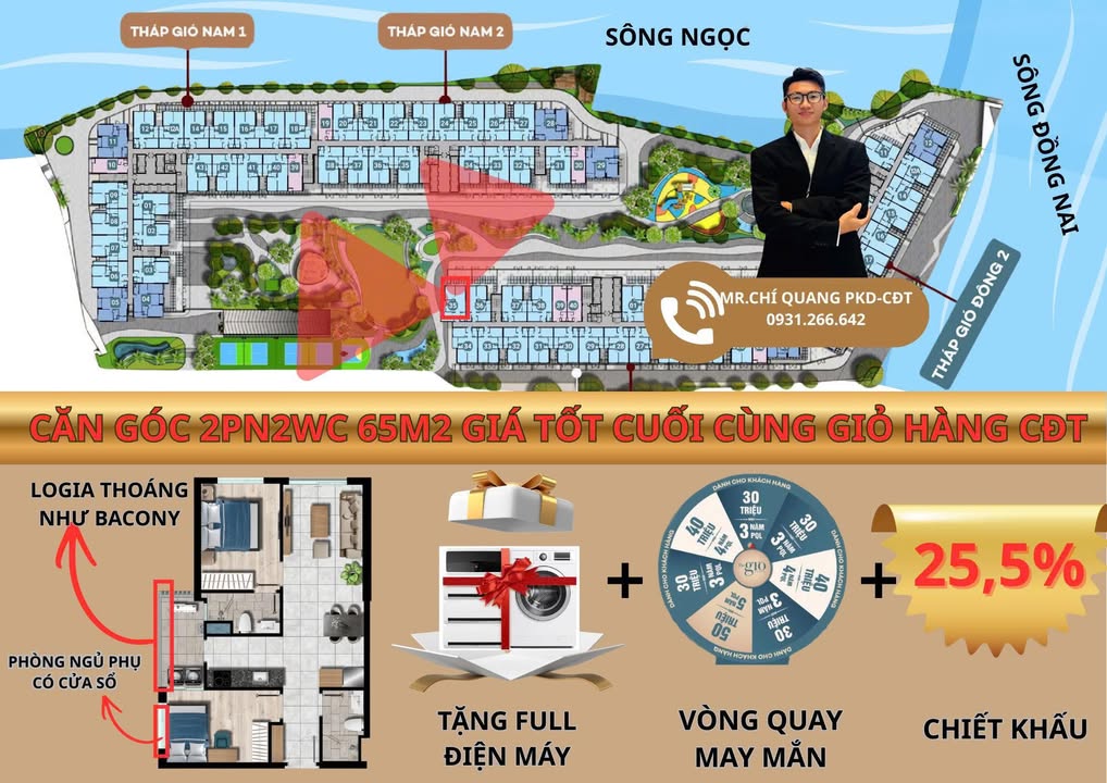 Căn hộ The Gió Riverside Dĩ An 65m² giá tốt - Căn góc thoáng mát!