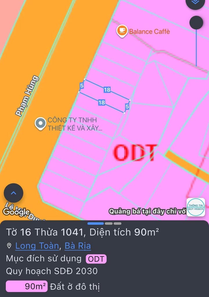 Đất thổ cư 90m² đường Phạm Hùng, Bà Rịa - Giá 6.8 tỷ - Đầu tư sinh lời!