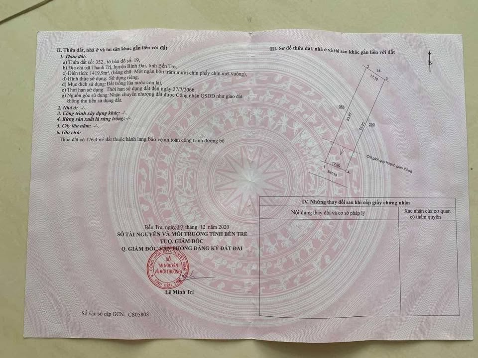 Đất thổ cư 1440m² tại xã Thạnh Trị, Bình Đại - Giá chỉ 2.88 tỷ!