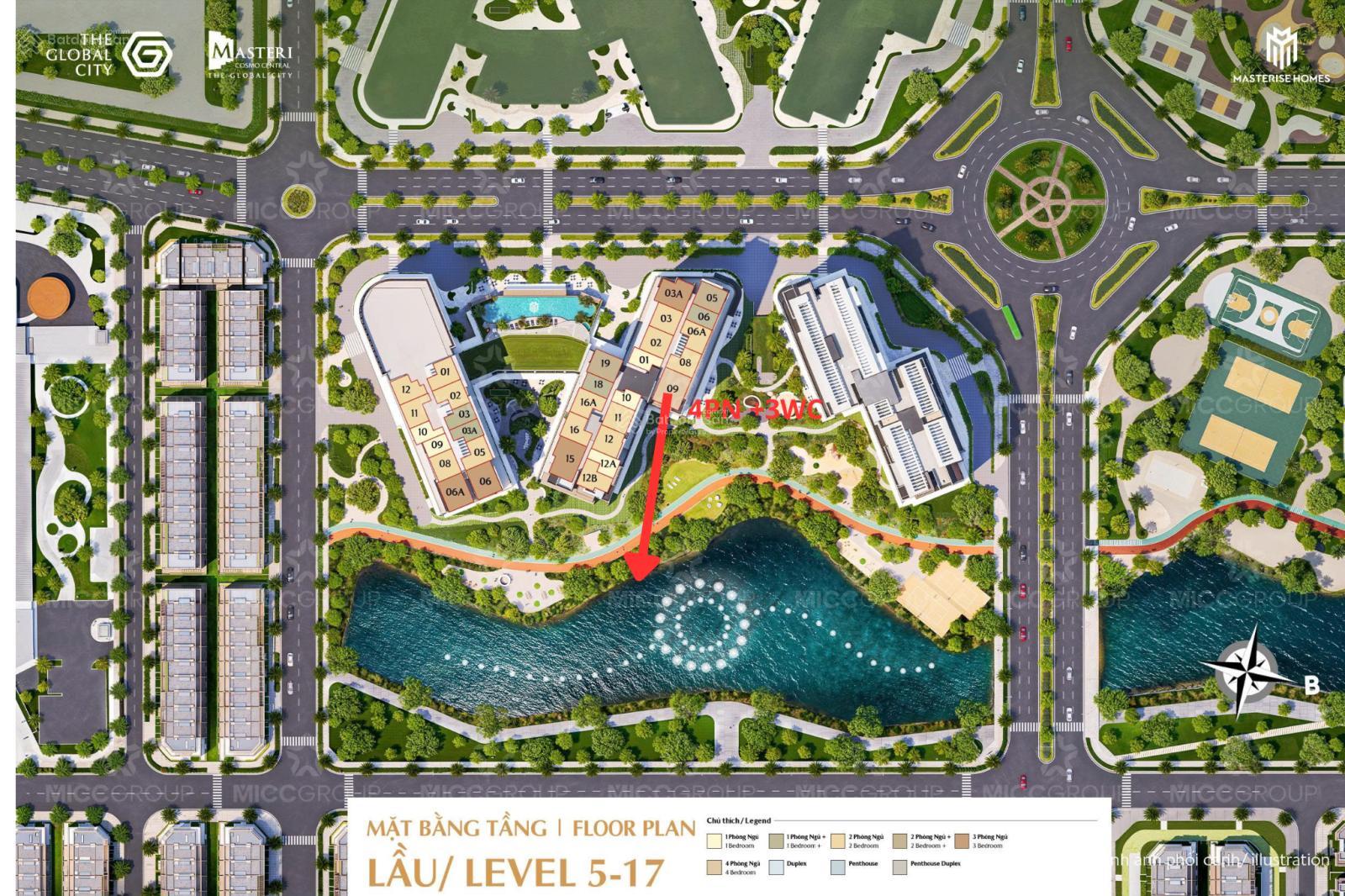 Căn hộ 4PN Masteri Cosmo Central 119m² giá 17.17 tỷ - View kênh đào nhạc nước!