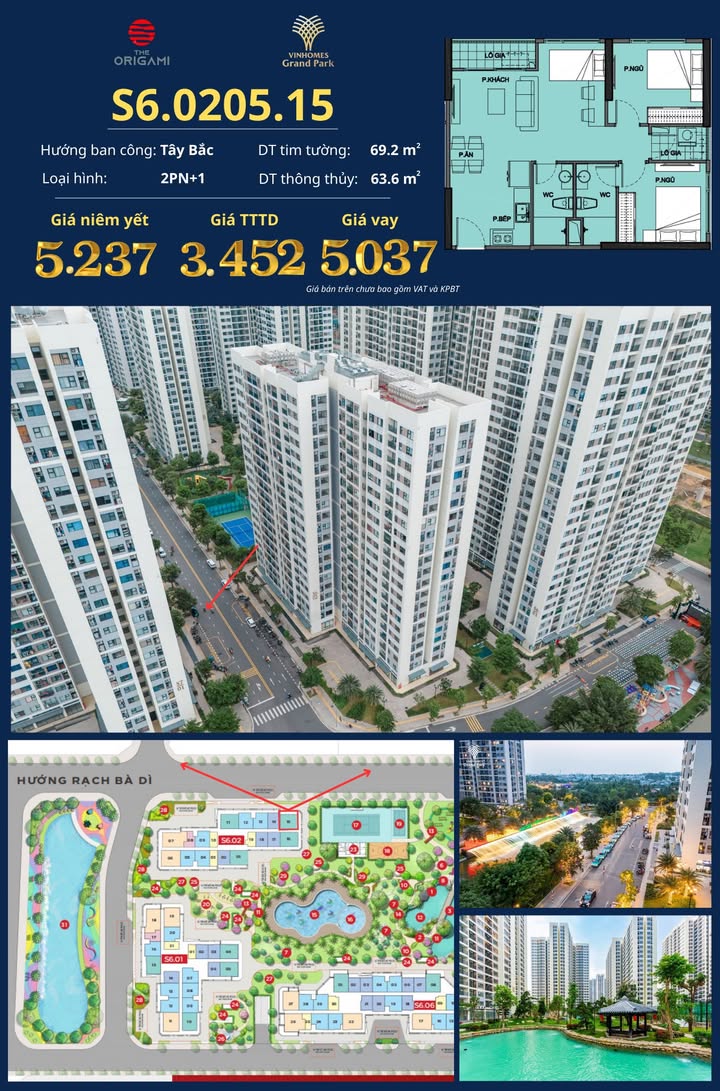 Căn hộ Vinhomes Grand Park 69m² giá 3.8 tỷ - Sẵn sàng vào ở ngay!