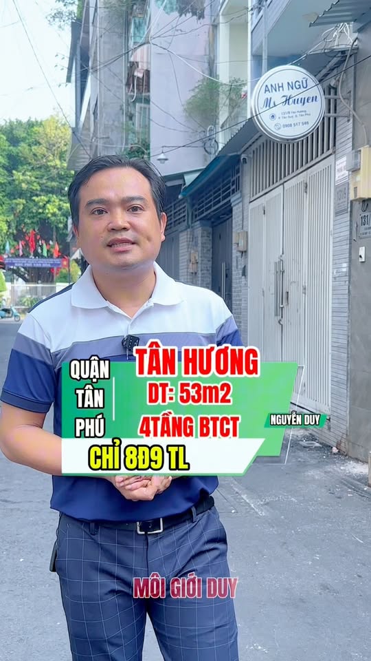 Nhà 4 tầng Tân Hương, 53m² giá 9.85 tỷ - Mặt tiền hẻm nhựa rộng 6m!
