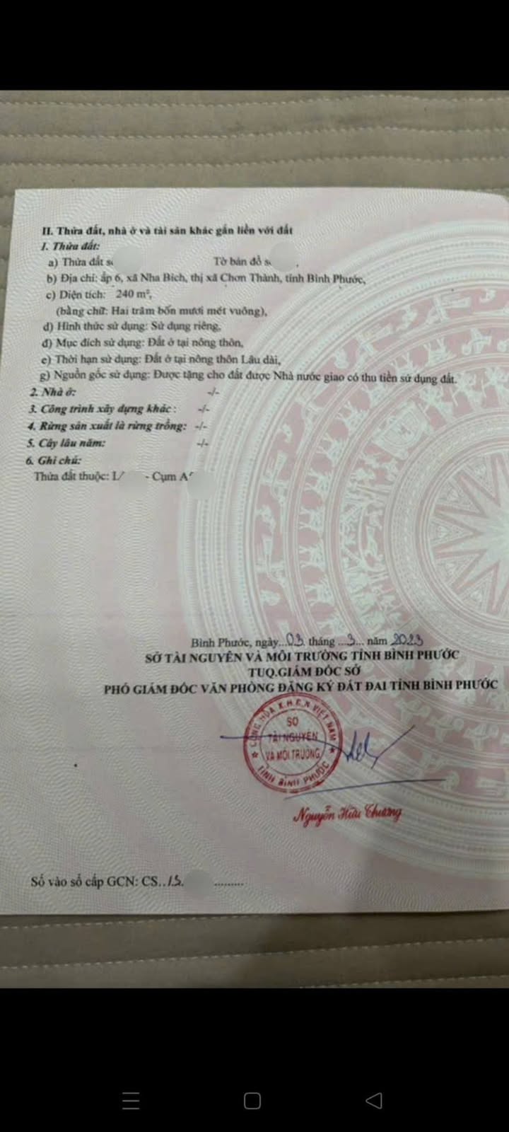 Đất thổ cư 240m² tại TDC Nha Bích, giá chỉ 400 triệu - Cơ hội vàng cho đầu tư!