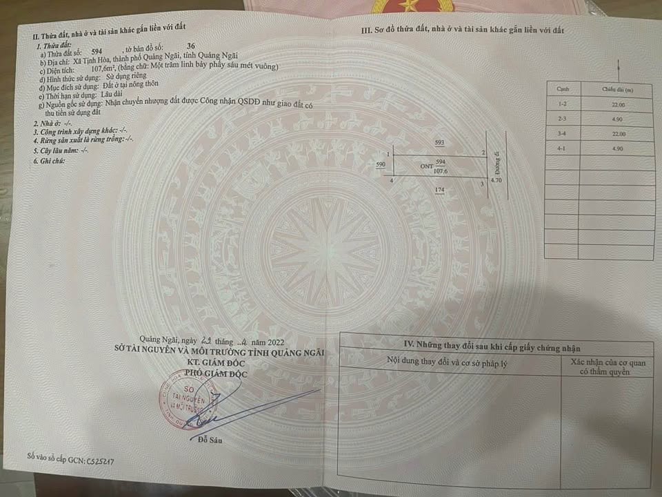 Đất ở xã Tịnh Hòa, Quảng Ngãi 107m² giá chỉ 500 triệu - Cách biển Mỹ Khê 5 phút!