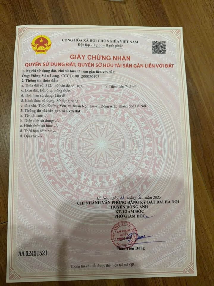 Đất thổ cư tại xã Xuân Nộn, Đông Anh - 74,5m² giá 7,3 tỷ - Chính chủ bán gấp!