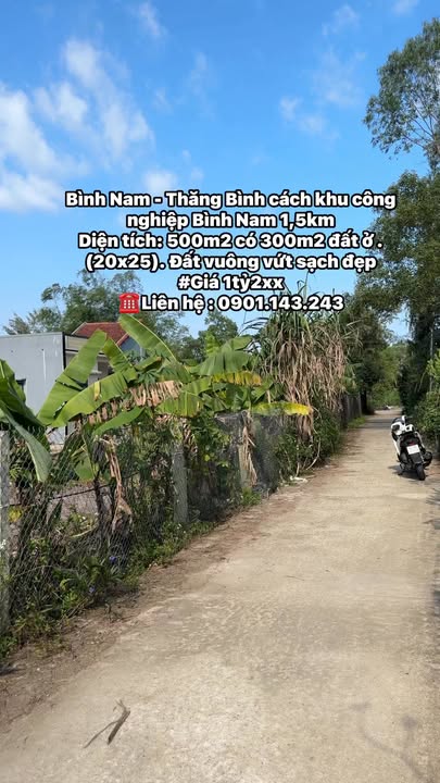 Đất nền xã Bình Nam, Thăng Bình 500m² giá 1.2 tỷ - Đầu tư sinh lời ngay!