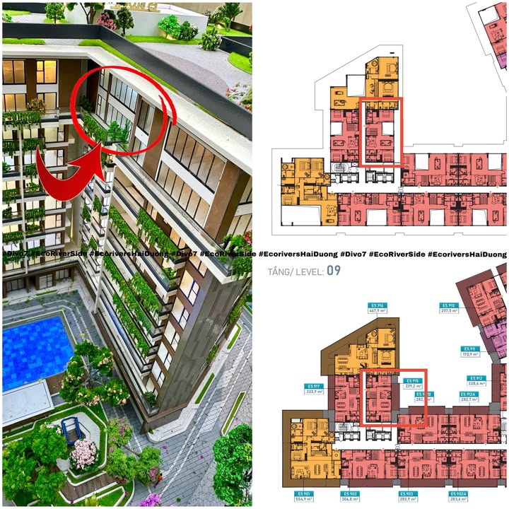 Căn hộ Penthouse EcoRiverSide E5 Hải Dương 229m² giá 12.56 tỷ - Kiến trúc độc đáo, view công viên!