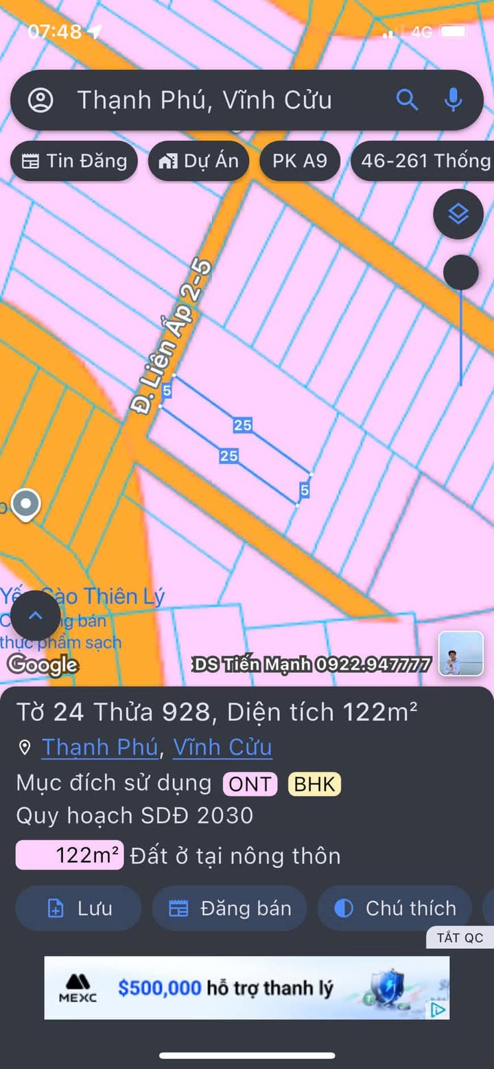 Lô đất mặt tiền đường 768, xã Thạnh Phú, 125m² chỉ 1.999 tỷ - Cơ hội đầu tư tuyệt vời!