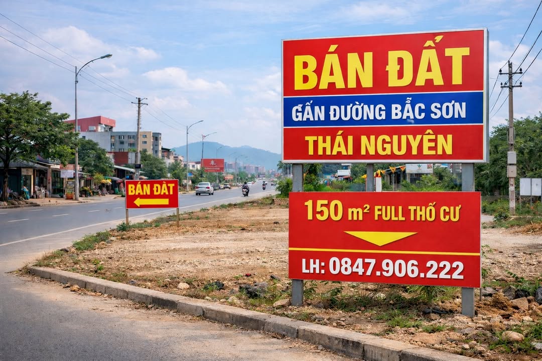 Đất thổ cư 150m² đường Bắc Sơn, Thái Nguyên - Giá đầu tư hấp dẫn 1 tỷ!