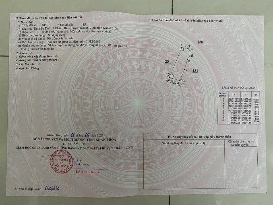 Đất nền Xã Khánh Bình, Huyện Khánh Vĩnh 1000m² giá 549 triệu - Cơ hội đầu tư hấp dẫn!