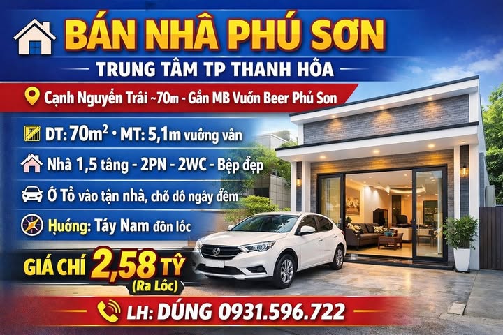 Nhà Phú Sơn, TP Thanh Hóa 70m² giá 2,58 tỷ - Chính chủ bán gấp!