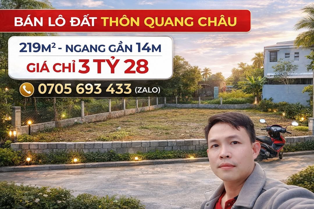 Đất thổ cư Quang Châu, Đà Nẵng 219m² giá chỉ 3,28 tỷ - Cơ hội đầu tư hiếm có!