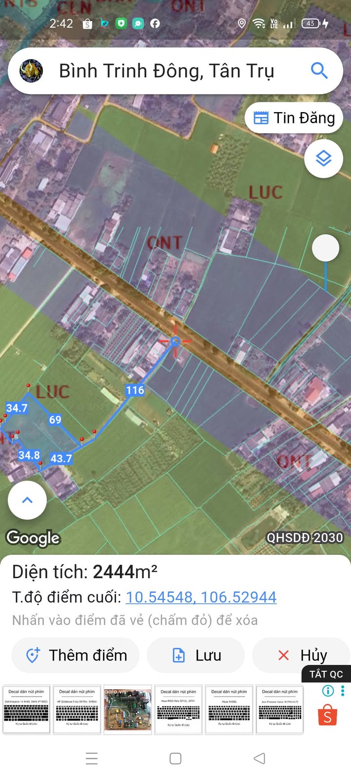 Đất nền tại xã Bình Trinh Đông, huyện Tân Trụ, Long An - Sổ đỏ chính chủ, giá chỉ 1.6 tỷ!