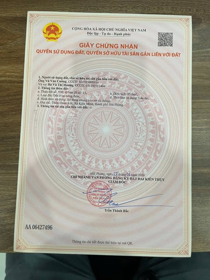 Đất nền Xã Minh Tân, Huyện Kiến Thuỵ 95m² giá chỉ 1 tỷ - Sẵn sàng ở ngay!