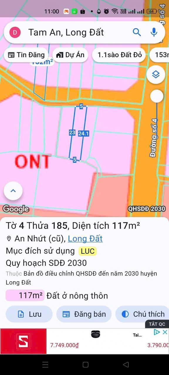 Đất nền xã An Nhứt, huyện Long Điền, 117m² giá 1.09 tỷ - Cơ hội đầu tư hấp dẫn!