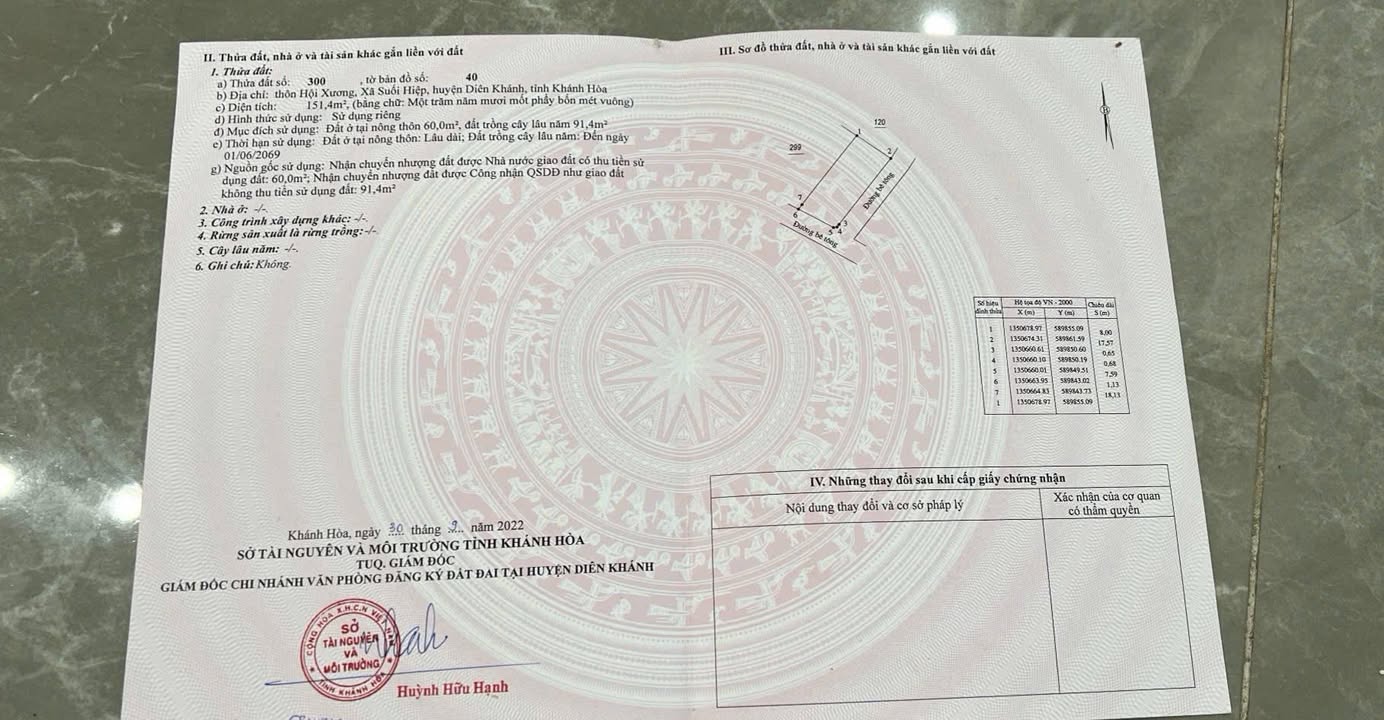 Đất thổ cư Suối Hiệp - Diên Khánh 151,4m² giá chỉ 1,299 tỷ - Lô góc 2 mặt tiền thoáng đãng!