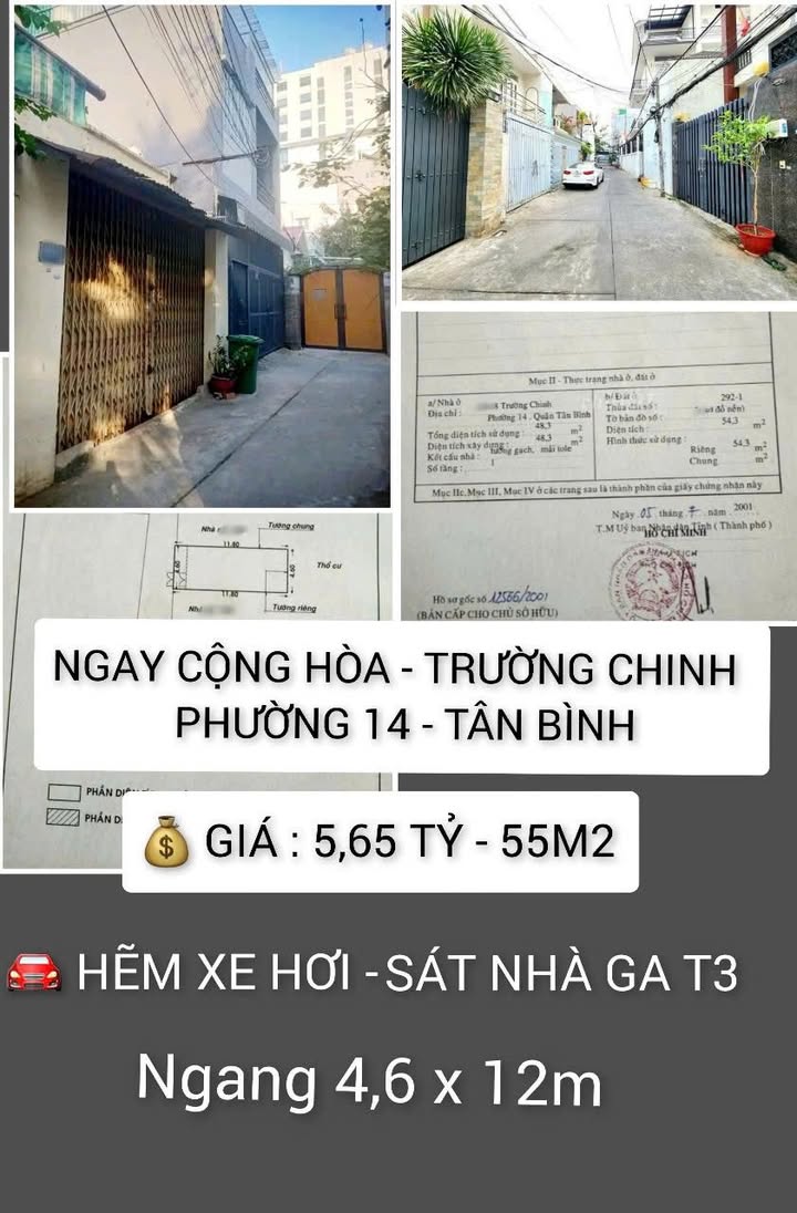 Nhà bán hẻm xe hơi tại Trường Chinh, Tân Bình 55m² giá 5.65 tỷ - Sổ đỏ vuông vức, tiện xây mới!