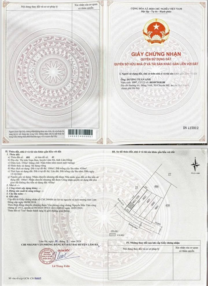 Đất nền tại Thị trấn Nam Ban, Lâm Hà 550m² giá 3.85 tỷ - Vị trí đắc địa cho đầu tư!