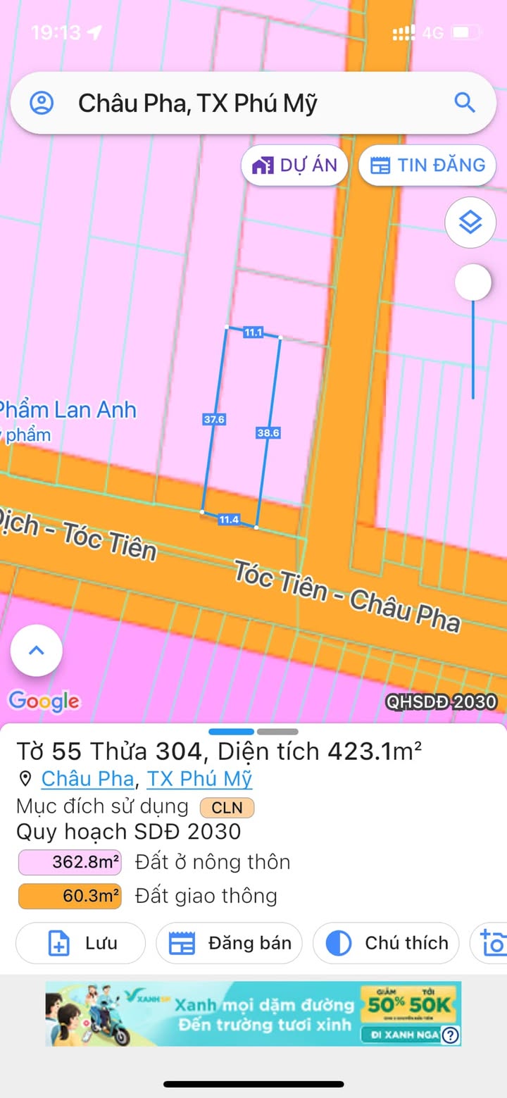 Đất mặt tiền Châu Pha, Phú Mỹ 407m² giá 5.4 tỷ - Cắt lỗ 30%!