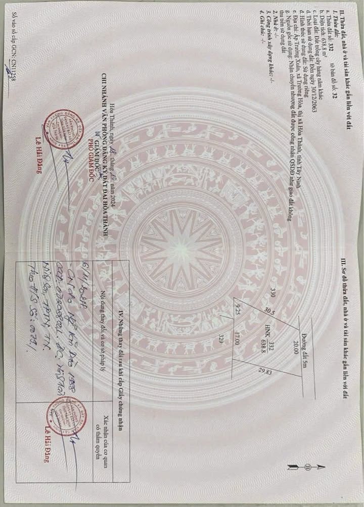 Lô đất Ấp Trường Xuân, Xã Trường Hòa, 780m² giá 3.12 tỷ - Sổ hồng chính chủ!