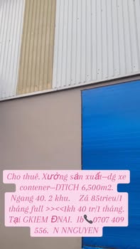 Xưởng sản xuất cho thuê tại Gia Kiệm, Đồng Nai - Diện tích 6,500m², giá từ 40 triệu/tháng