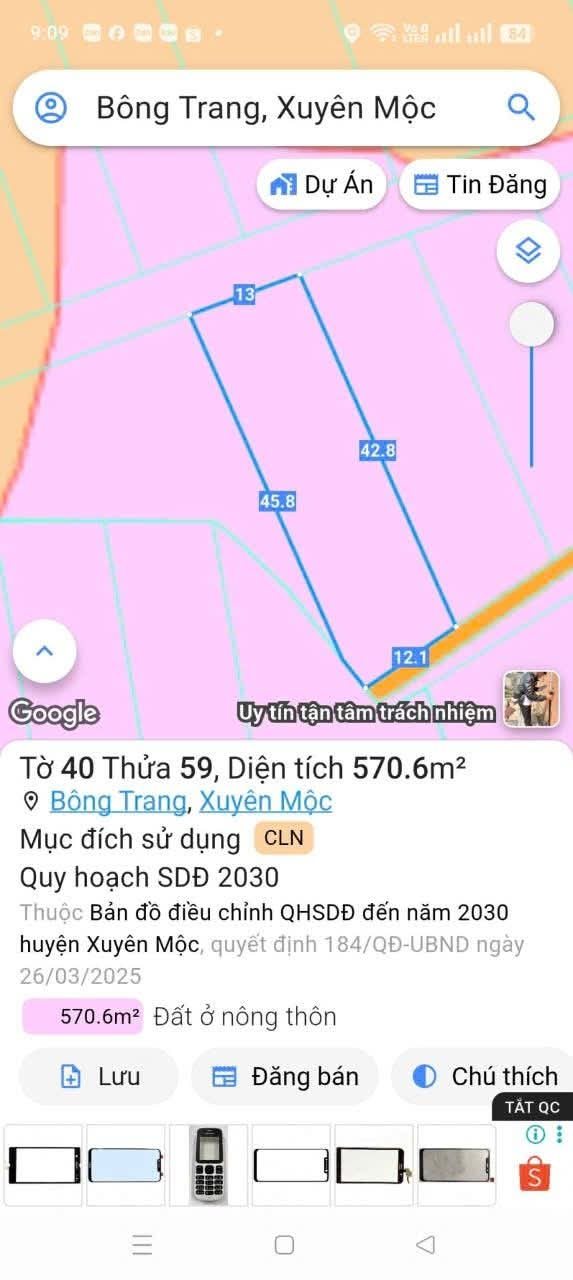 Đất thổ cư xã Bông Trang, huyện Xuyên Mộc, 516m² giá 1.4 tỷ - Sẵn sàng xây dựng ngay!