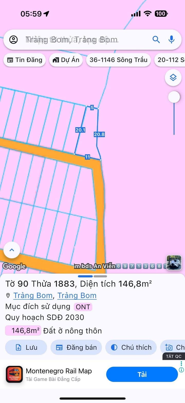 Đất thổ cư 146m² tại Xã Sông Trầu, Trảng Bom giá 1.06 tỷ - Cơ hội đầu tư hấp dẫn!