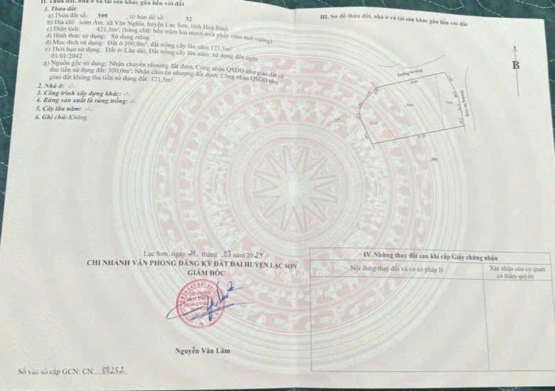 Đất thổ cư xóm Ấm, Văn Nghĩa, Lạc Sơn 421,5m² giá chỉ 4xx triệu - Mặt tiền đường bê tông!