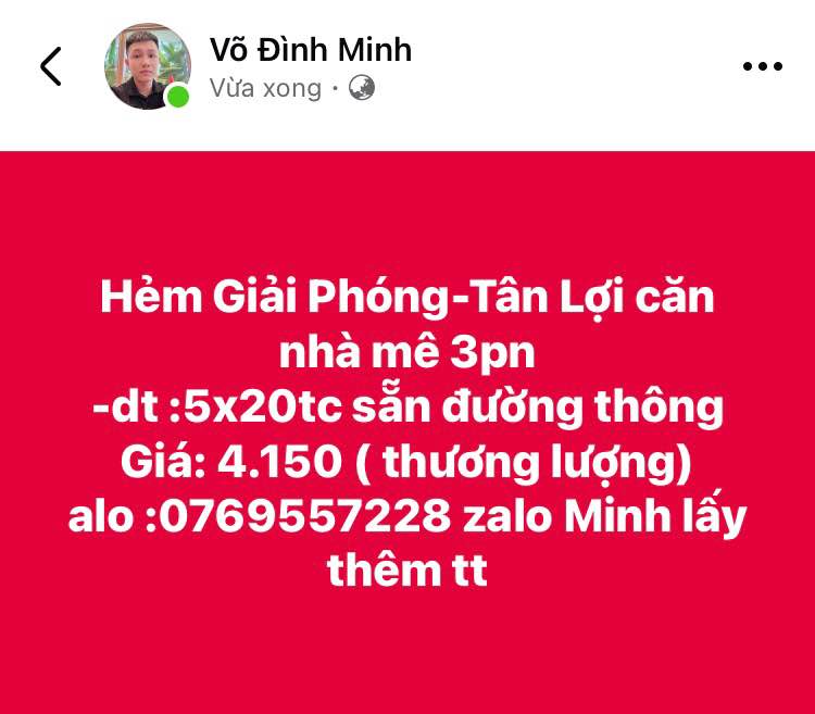 Nhà phố Hẻm Giải Phóng, Tân Lợi 100m² giá 4.15 tỷ - Đường thông, tiện lợi!