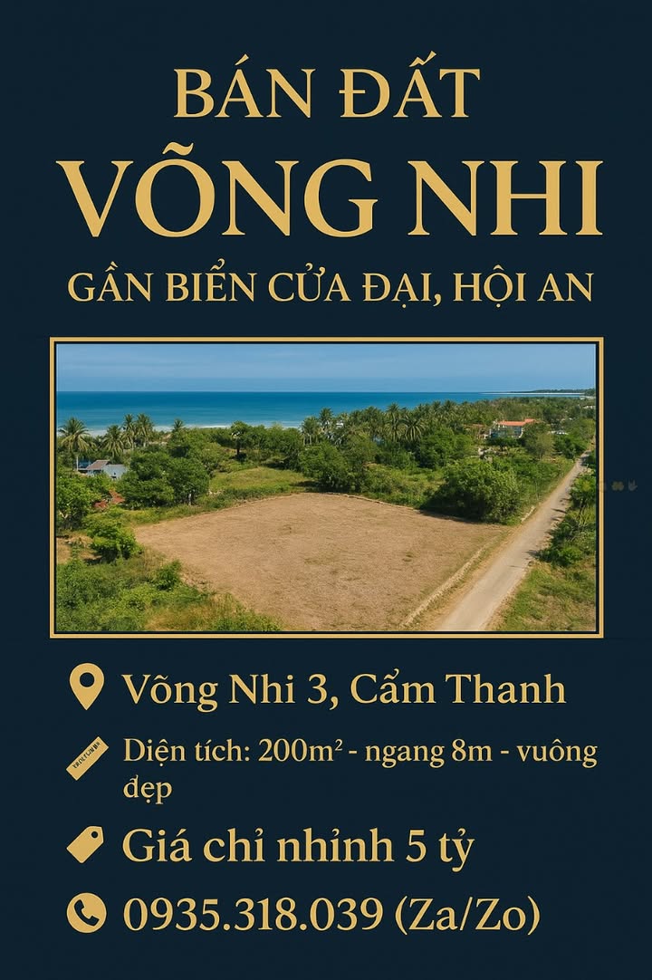 Đất mặt tiền Võng Nhi, Hội An 200m² giá 5 tỷ - Cơ hội đầu tư sinh lời!