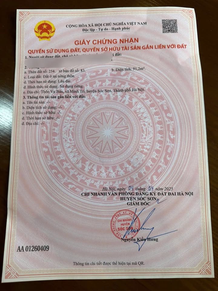 Đất nền xã Kim Anh - Sóc Sơn 91m² giá 1.5 tỷ - Cơ hội đầu tư tuyệt vời!