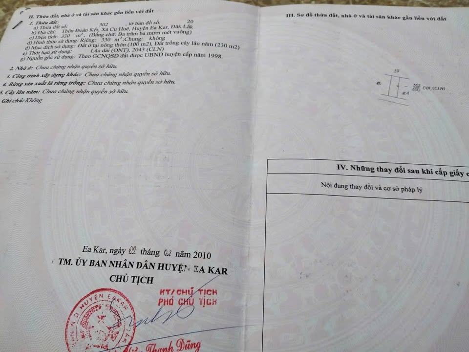 Đất thổ cư tại thôn Đoàn Kết, xã Cư Huê, huyện Ea Kar 330m² giá 1.1 tỷ - Tiềm năng đầu tư lớn!