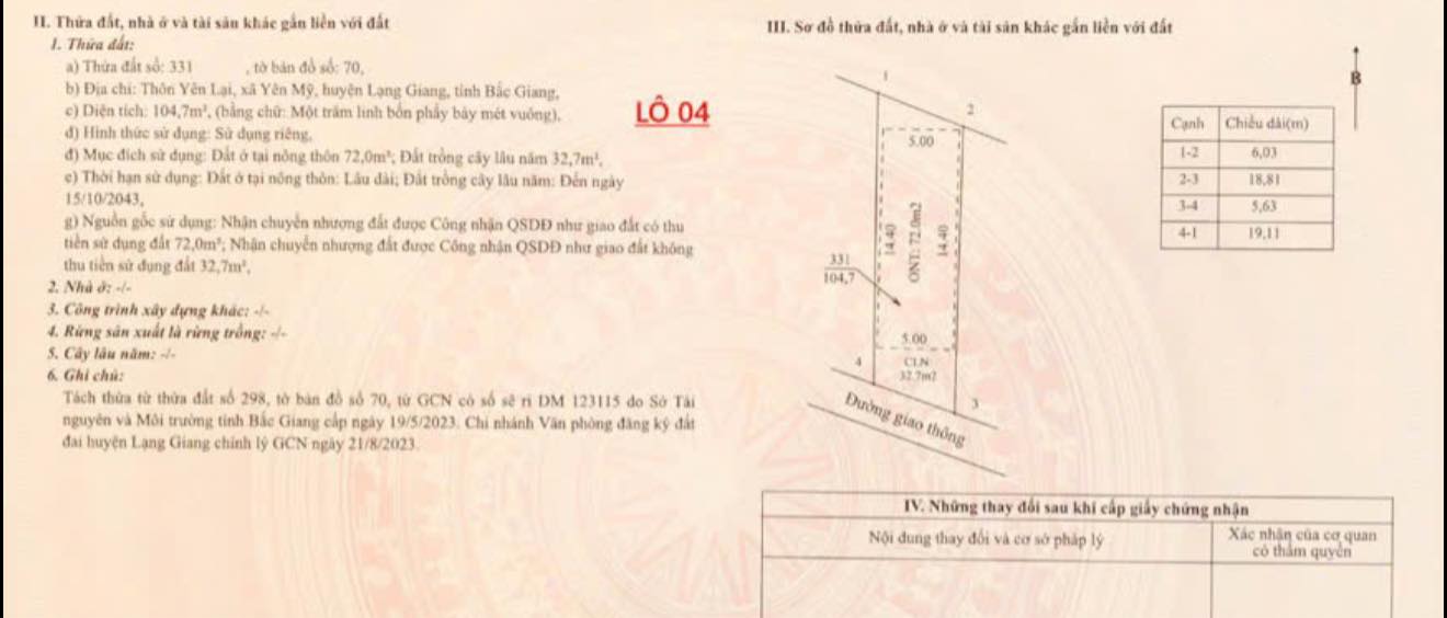 Đất nền 105m² tại Yên Mỹ, Lạng Giang giá chỉ 700 triệu - Đường ô tô thông thoáng!