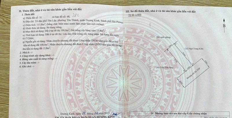 Đất nền Tân Thành, Dương Kinh, Hải Phòng 115.8m² giá chỉ 1 tỷ - Cơ hội đầu tư không thể bỏ lỡ!