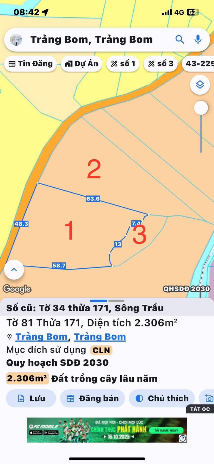 Đất nền Ấp 1, Xã Quảng Tiến, Trảng Bom 3680m² giá chỉ 220.8 triệu - Cơ hội đầu tư vàng!