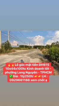 Lô góc mặt tiền ĐH615, Phường Mỹ Phước, 440m², Giá 1.25 tỷ - Kinh doanh tốt!